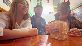 Lesbians Seduced by Sly Man, Fucked in Bar Amid Intense Emotions and Creampies