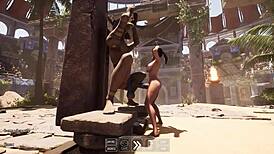 Lara Pleasures Huge Statue Penis in Arena 3D Hentai Game