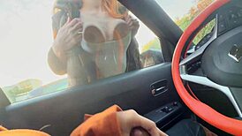 Stranger girl caught me jerking off in public car and showed boobs
