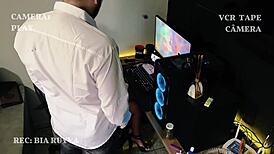 Cuckold wife unaware of secretary's blowjob