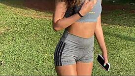 Pretty Teen Latina Trains in Park Before Ironing Session