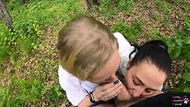 Amateur Threesome Blowjob Outdoors in Forest!