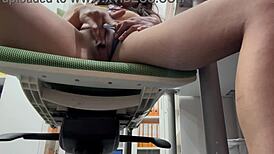 caught masturbating in the office, she receives a big ass blowjob from her friend, spitting and farting