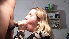 Blonde beauty addicted to sucking cock and swallowing hot jizz.