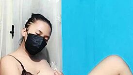 Gadis in bikini masturbates with dildo solo.