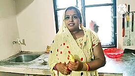 Desi Bhabhi Engages in Hardcore Fucking in the Kitchen, Sucking Monster Cock and Using Banana for Dirty Play
