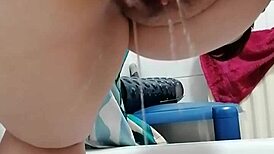 my girlfreind pisses from behing in hommade video, i luv her big tits n shaved pussy squirtin