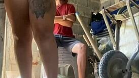 Young Girl Shares Cum on Tits with Mature Partner.