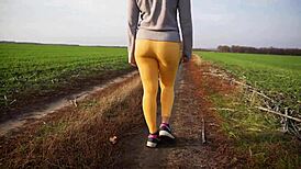 Voyeur Watches Women in Tight Yoga Pants Outdoors