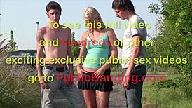 Young Cute Teen Blonde Girl Public Street Sex Threesome Gang Bang Orgy