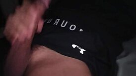 Guy jerks big cock in tight workout clothes on bed 😩