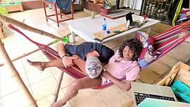 Lazy Sunday on the patio Flo gets caught masturbating in her hammock