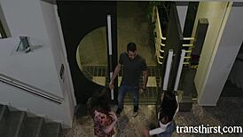 Chubby tranny dominates shy man with intense blowjob and anal.