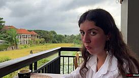 Eating pizza with cum on my face in a public cafe 😋