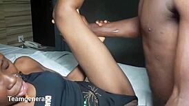 morning breakfast with a beautiful curvy ebony woman in the bedroom