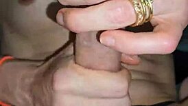 Glove wearing milf milks cock with gloves, wet pussy, pierced nipples, and small tits