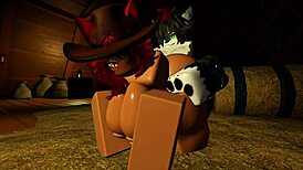 Hot cowgirl rides intensely while milking her big-dicked wolf partner