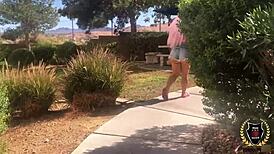 Curvy barbi with pink hair rides rome major intensely, leading to cum on hair