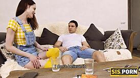 Guy wins bet, feels ecstatic sex with slender stepsister