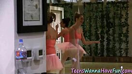 Ballerina engages in subtle licking with lesbian partner at party