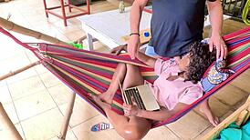 Lazy Sunday on the patio Flo gets caught masturbating in her hammock