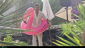 the french slut sucked the black waiter's big dick then called her boyfriend to fuck her in the room