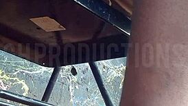 I played up skirt with an african teen slut at the park public making out