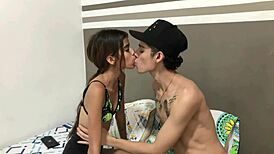 Hot kisses and tit licks for petite latina