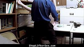 Teen receives punishment from cop in the store before leaving.