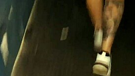 old cuckold husband takes his redhead wife to the public porn cinema where she gets fucked by strangers, blowing and handjobbing them to cum in mouth, with voyeur humiliation