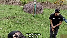 Risky outdoor sex with horny stepsister