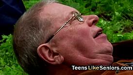 hey, that old dude is really pounding that teen babe outdoors!