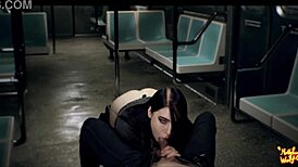 Beautiful Teen Brunette Sucks Stranger's Cock Sloppily On Public Train Close-Up