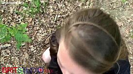 In a public park, a hot teen amateur gives her first POV blowjob, ending with a cumshot on her face.
