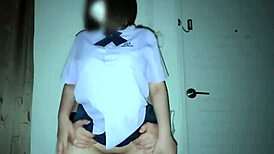 Asian student with huge tits gets her tight pussy fucked by teacher in bedroom. She moans loudly during the creampie.