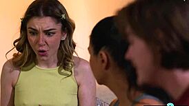 asian milf calming scared stepdaughter and stepson.