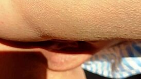 mature woman spreads her huge labia for close-up flashing in homemade video