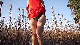 Hot milf in short skirt teases her sexy thong ass outdoors