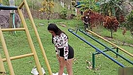 Risky outdoor sex with horny stepsister