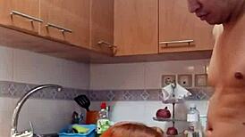 eating mother-in-law's wet pussy in kitchen