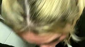 Deepvane boldly sucks cock in the cinema's public bathroom.