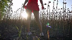 Hot milf in short skirt teases her sexy thong ass outdoors