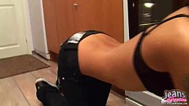 Skinny Amateur Feels Teasing Thrill in Tight Jeans Undressing