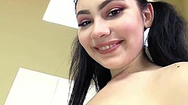 Cute Black Hair Pigtails Teen 18+ Lenna Lux With Landing Strip And Big Natural Saggy Tits Talks To Fuck By Older Guy