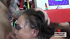 Tiny goth girl pushes huge cock up her ass