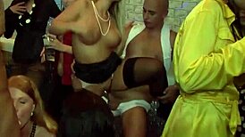 Huge group fucking delights with cumshots and rough missionary action