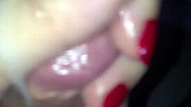 red nails stroke cock until he cums on hand