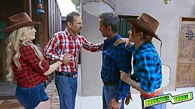 Besties Rosalyn Sphinx and Britney Light Seduce Each Other's Dads and Suck Their Big Cocks