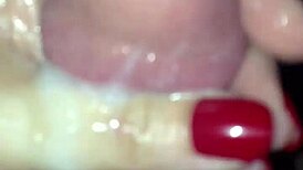 red nails stroke cock until he cums on hand