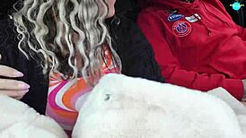 Dirty husband gets blowjob in car! Wife sucks him off outdoors!